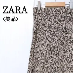 美品♡ザラ ロングフレアースカート 黒×うす茶 花柄 さらさら EUR XS