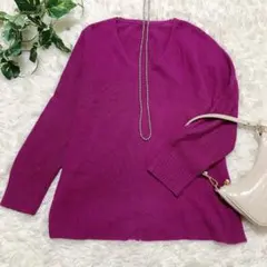 【大きいサイズ】Luf tobe Vネックセーター 13号 フューシャピンク