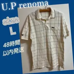 U.P renoma　トップス格子柄ポロシャツ　半袖　ホワイト　sizeLのサムネイル