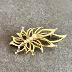 0412-2 ヴィンテージ アクセサリー ブローチ ゴールド パール