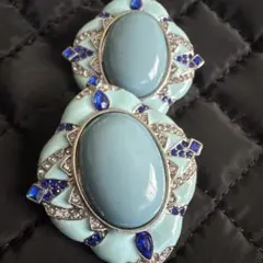 お値下げ‼️水色エナメルと青いストーンのピアス　大振りピアス　ヴィンテージふう