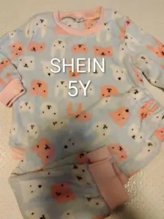 SHEIN 動物柄 ボアフリースパジャマ 5Y 水色×ピンク 冬 上下セット
