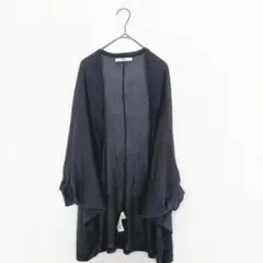 アズールバイマウジー 五分袖カーディガン 黒 リネン混 フロントオープン 薄手