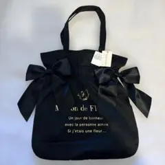 Maison de FLEUR ダブルリボンギャザートートバッグ　ブラック