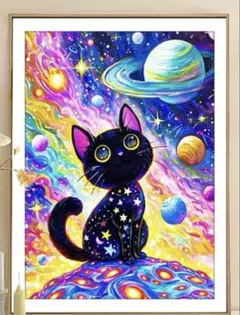 お値下げ！ダイヤモンドアート ラウンド 黒猫 1738