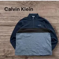 Calvin Klein 切替ハーフジップ スウェット 裏起毛 ネイビー L