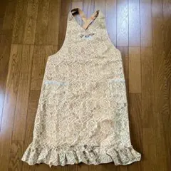 花柄レースエプロン ベージュ フリル付き