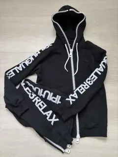 1PIU1UGUALE3 RELAXセットアップ 刺繍 サイドロゴ XXL 黒