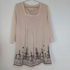 裾刺繍入り 七分袖チュニック LLサイズ