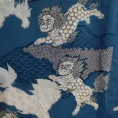 青色 獅子模様 紳士　長襦袢