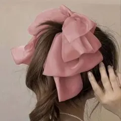 【新品】　シフォンビッグリボン ヘアアクセサリー ピンク バナナヘアクリップ