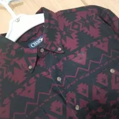 【美品】CHAPS チャップス ネイティブ柄 長袖シャツ XL 総柄 ボルドーのサムネイル