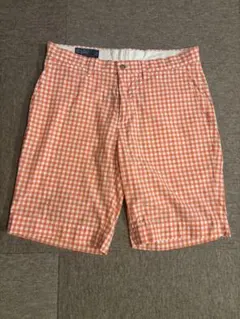 ポロラルフローレン オレンジ ギンガムチェック柄ショートパンツ