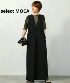 セレクトモカ　フロントタックオールインワン　ブラック　サロペット　Ｖネック