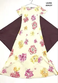 ローラアシュレイ　ロングワンピース　花柄　マキシワンピース　フレア　半袖