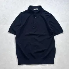 【美品】ETONNE ワッフルニットポロシャツ コットン ブラック Sのサムネイル