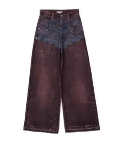 Ameri FAKE DENIM DOUBLE WAIST PANTS ボルドーのサムネイル