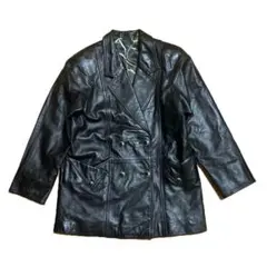 90s 韓国製 レザー ジャケット ダブル 黒 裏地付き 古着 レディース