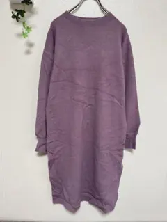 アーヴェヴェ　パープル 長袖 ニットワンピース　くすみ色　柔らか　サイドスリット