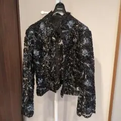 【パーティー向】レースジャケット 花柄 黒　スパンコール　銀
