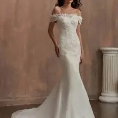 オフショル マーメイド ウェディングドレス 総レース 刺繍 美シルエット 前撮り