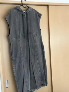 フード付き デニム ノースリーブワンピース