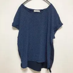 ショコラフィネローブ　カットソー　Tシャツ　ネイビー　ドット　水玉