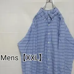 K51【US輸入】ラルフローレン　長袖シャツ【メンズXXL】水色チェック