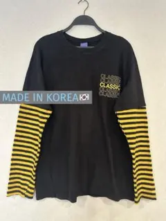 韓国系長袖カットソー ブラック×イエロー　ユニセックス