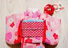 ☆リカちゃんやブライスさんに☆キュートでPOPなドール用着物　花柄・桃