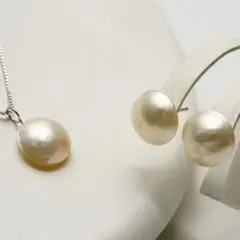 マベ真珠パールペンダントトップ/ピアス　2点セット　ホワイトカラー　12mm