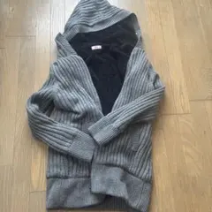 フード付きリブ編みカーディガン グレーのサムネイル