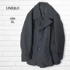 ユニクロ ピーコート ウール混 キルティング裏地 グレー XL ダブルブレスト