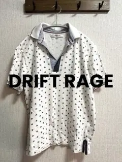 【DRIFT RAGE】 イカリ柄ポロシャツ　ホワイト系　メンズM（小さめ）