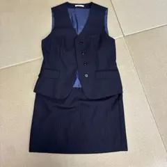 ネイビー ストライプ スカートスーツ 事務服　ベストスカート　11号