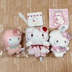 ★ハローキティ★いちご＆ホイップ＆雪うさぎ マスコットホルダー★K393