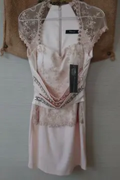 【新品/半額値下げ中】Riage シャンパンゴールドピンク刺繍ビジュー付きドレス