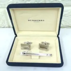 バーバリー ネクタイピン カフリンクスセット シルバー ブラックカラー メンズ