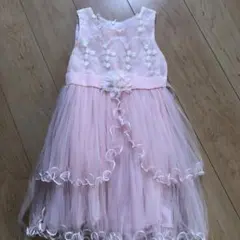 ピンク フラワー装飾 チュールワンピース