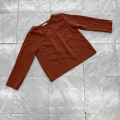 テチチ ブラウス 長袖 Vネック 無地 ブラウン シンプル フリーサイズ