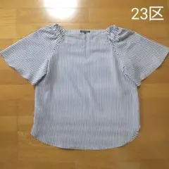 【美品】23区 半袖ストライプカットソー ネイビー サイズ40 Lのサムネイル
