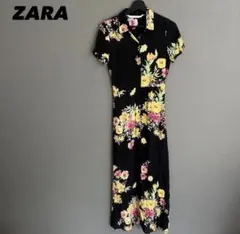 ZARA レーヨン花柄ワンピース 総柄 シアー スタイルアップ