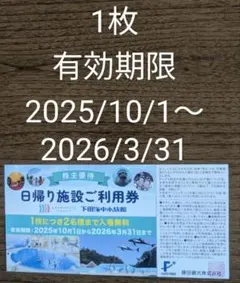 藤田観光　ユネッサン　下田海中水族館　株主優待　1枚