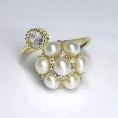 本真珠　リング　パール　指輪 K18仕上げ 5mm ベビーパール　多珠