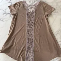 背中透かし/ベージュ/Tシャツ/レディース