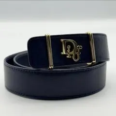 クリスチャンディオール ベルト ネイビー ゴールド金具 男女兼用 本革