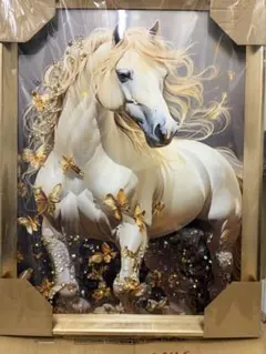 アートパネル 馬 ゴールド 水晶絵 キラキラ 金運 絵 額縁 壁掛け