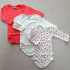 【プチバトー】長袖 ボディスーツ　6m / 67cm 3枚セット 女の子