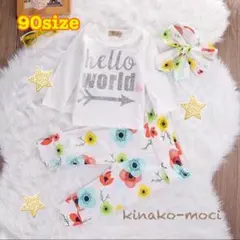 新品♡トップス&花柄ズボン&ヘアバンドの3点セット☆90サイズ