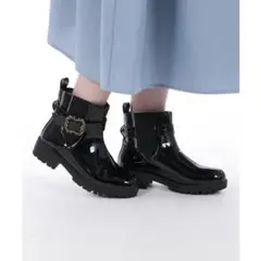 アクシーズファム ベルトデザイン レインブーツ ブラック 黒 L